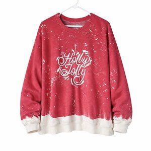 Southern Bliss Holly Jolly Distressed Christmas Sweatshirt 3X Plus Size Red